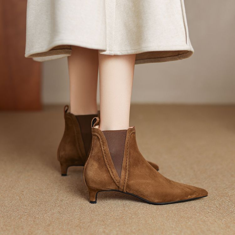 Sarah Express Women's Stiletto Suede Mid-Calf Ankle Boots