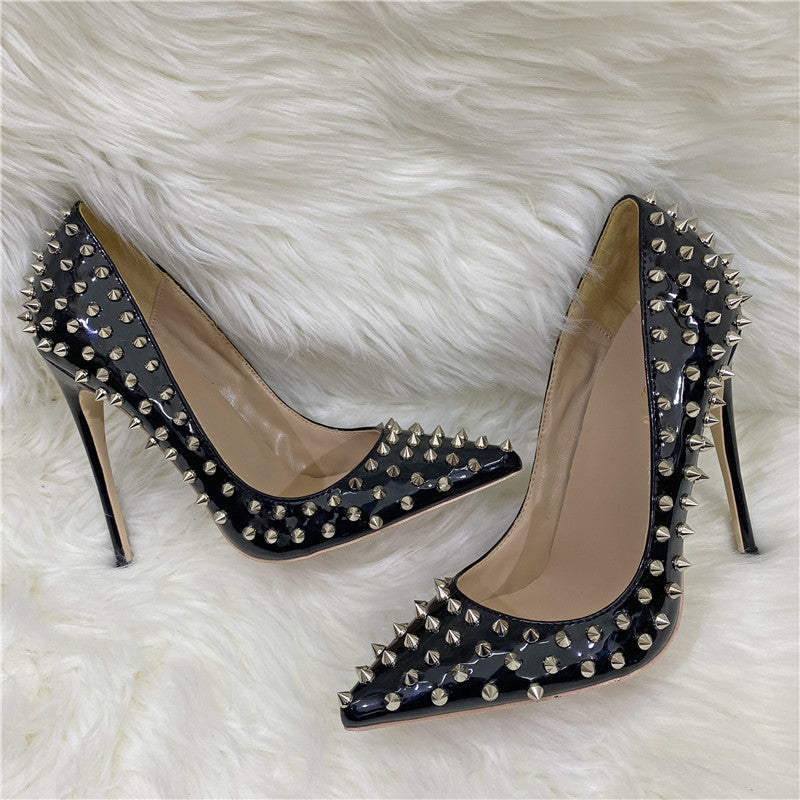 Sarah Express Rivet Studded Pointed Toe Stiletto Heels Black 12CM