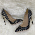 Sarah Express Rivet Studded Pointed Toe Stiletto Heels Black 12CM