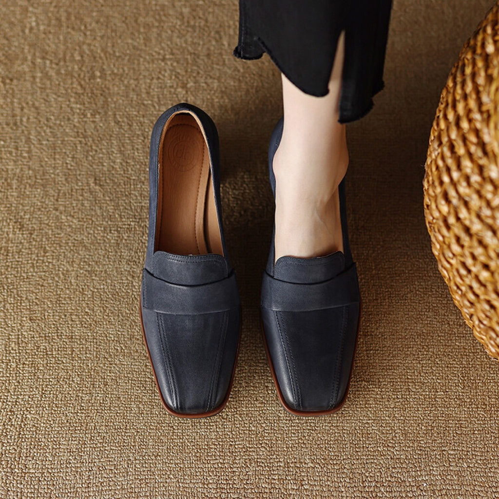 Sarah Express Square Toe Chunky Heel Dress Shoes