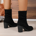 Sarah Express Women's Suede Chunky Heel Boots Black