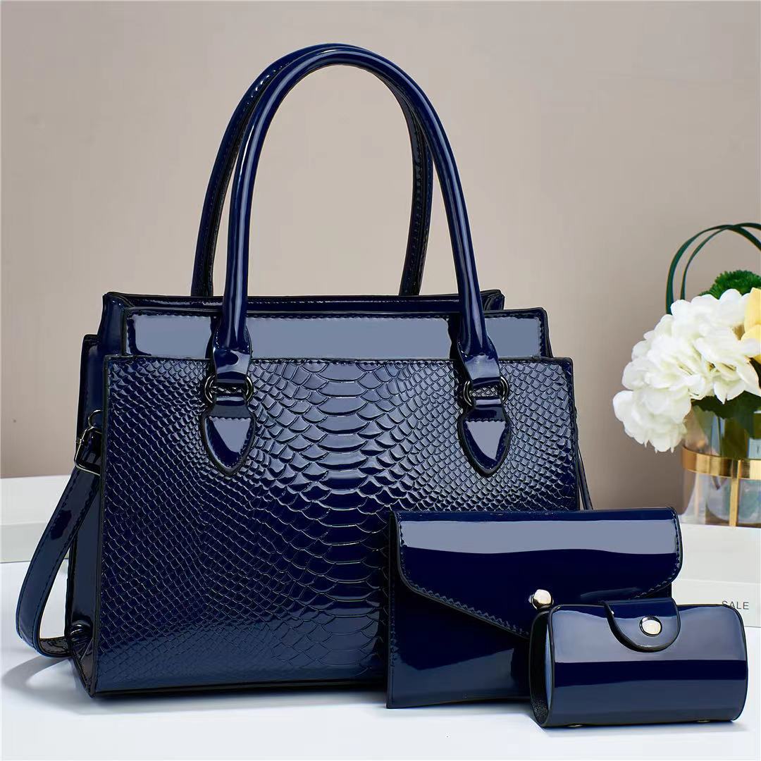 Sarah Express 3-Piece Structured PU Leather Handbag Set Dark Blue 28x13x23
