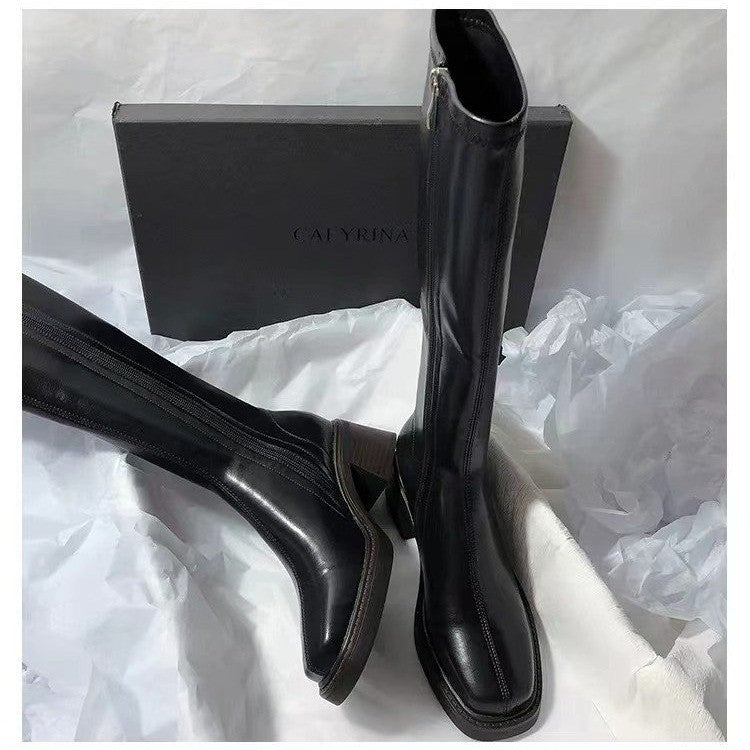 Sarah Express Square Toe Over-the-Knee Chunky Heel Boots
