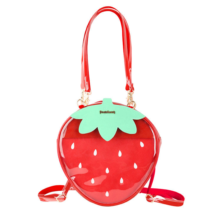 Sarah Express Strawberry Print Transparent Shoulder Tote Bag Red