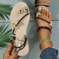 Sarah Express Women's Butterfly Sequin Flat Sandals Coffee Brown