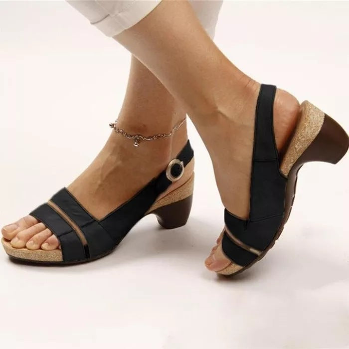 Sarah Express Roman Peep Toe Ankle Strap Sandals Black A