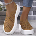Sarah Express Women's Hollow Cutout Slip-On Flats Brown Yellow