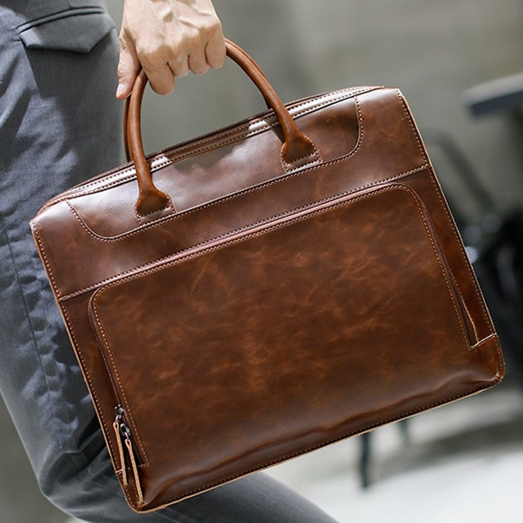 Sarah Express Structured Cowhide Leather Men's Work Handbag
