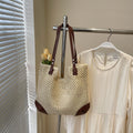 Sarah Express Minimalist Straw Weave Bucket Shoulder Bag Beige