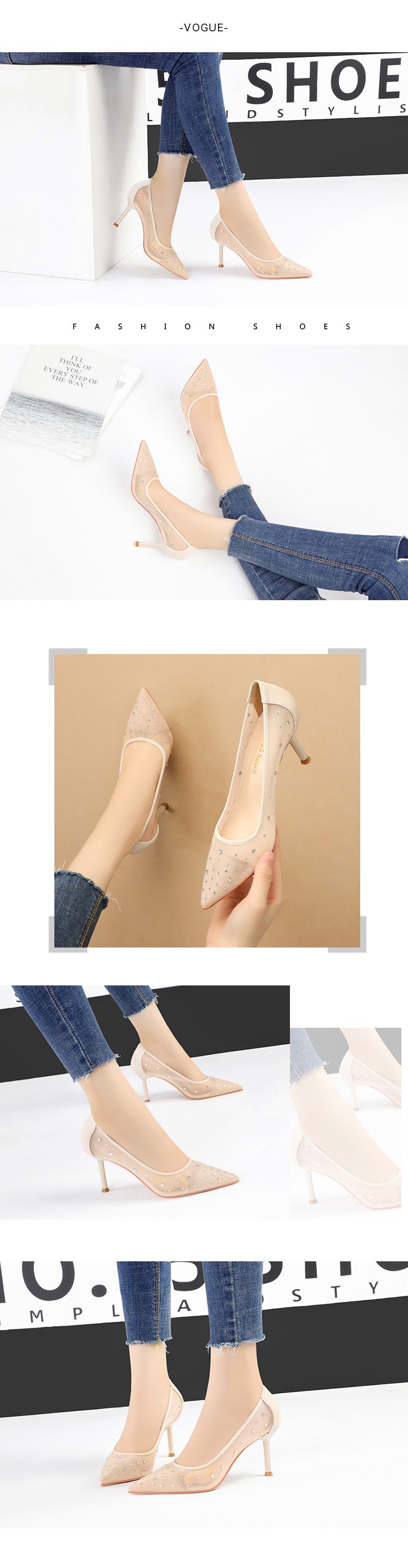 Sarah Express Pointed Toe Rhinestone Mesh Stiletto Heels