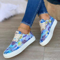Sarah Express Women's Leaf Print Canvas Lace-Up Sneakers Light blue