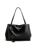 Sarah Express Structured Leather Crossbody Bag with Buckle Black Gold Buckle