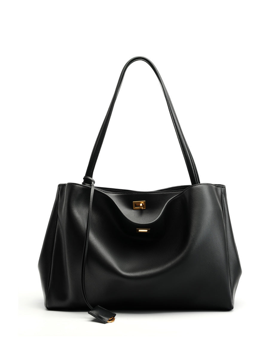 Sarah Express Structured Leather Crossbody Bag with Buckle Black Gold Buckle