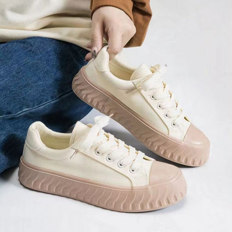 Sarah Express Microfiber Lace-Up Platform Wedge Sneakers Beige