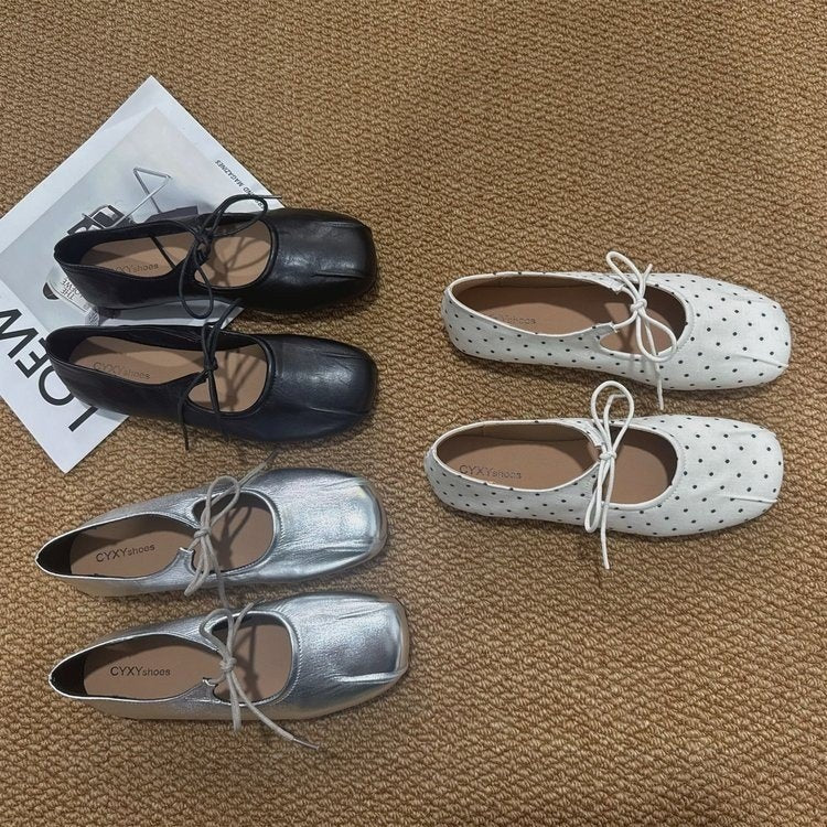 Sarah Express Bow Square Toe Lace-Up Flats