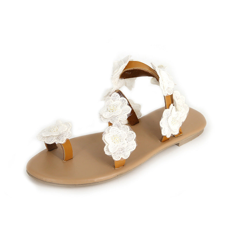 Sarah Express Women's Flower Flat Sandals Ankle Strap