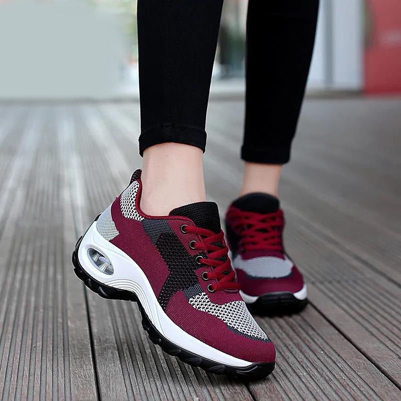 Sarah Express Women's Breathable Air-Cushioned Mesh Sneakers Purplish Red