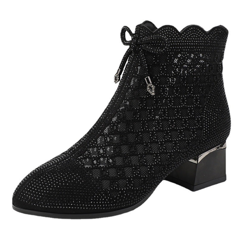 Sarah Express Rhinestone Mesh Cutout Ankle Boots