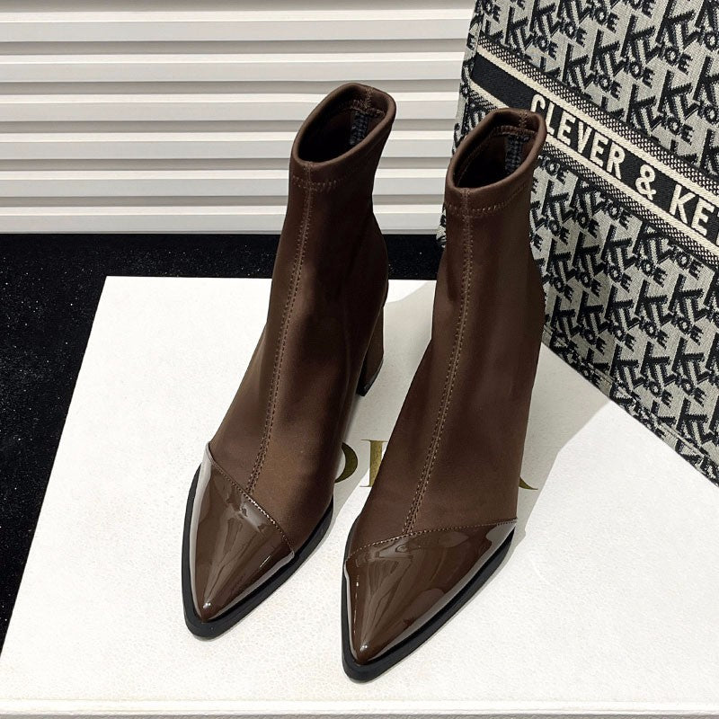 Sarah Express Pointed Toe Chunky Heel Ankle Boots