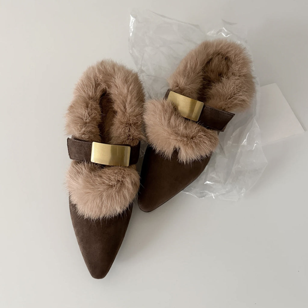 Sarah Express Retro Slingback Furry Pointed Toe Flats