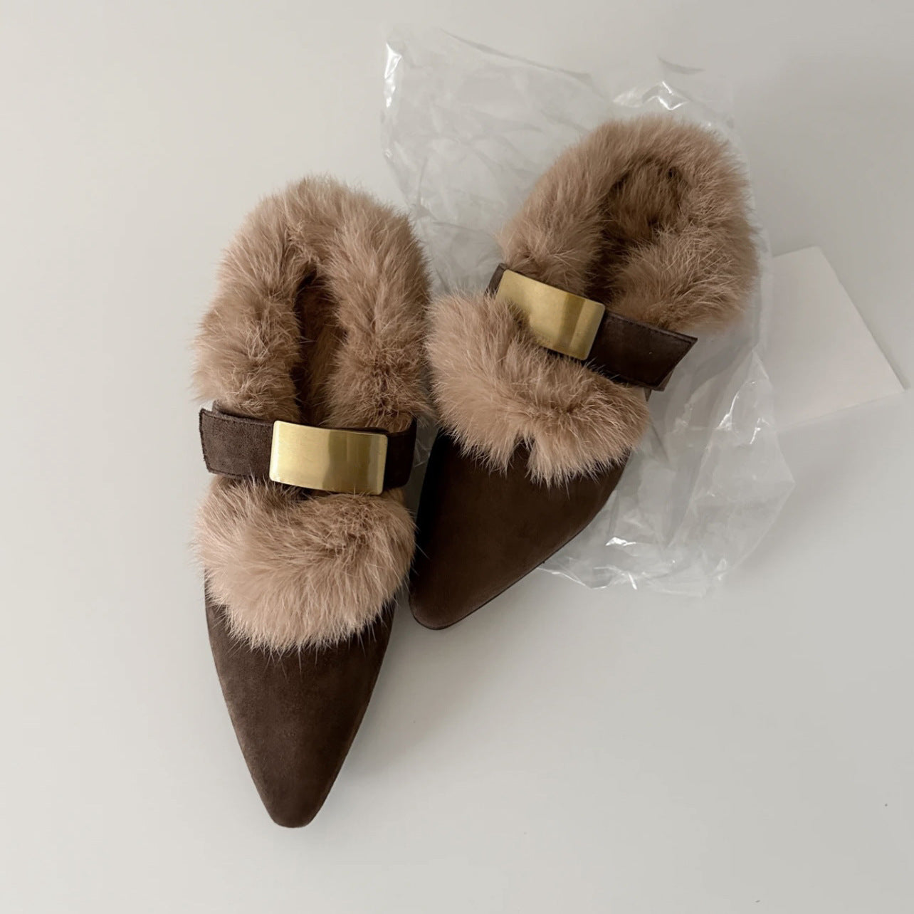 Sarah Express Retro Slingback Furry Pointed Toe Flats