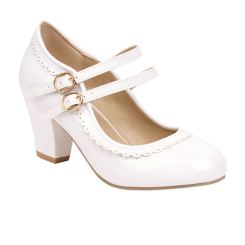 Sarah Express Candy Color Patent Leather Block Heels White
