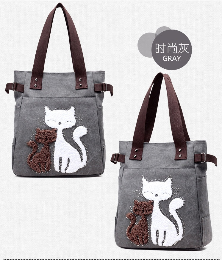 Sarah Express Canvas Tote Bag with Cat Applique