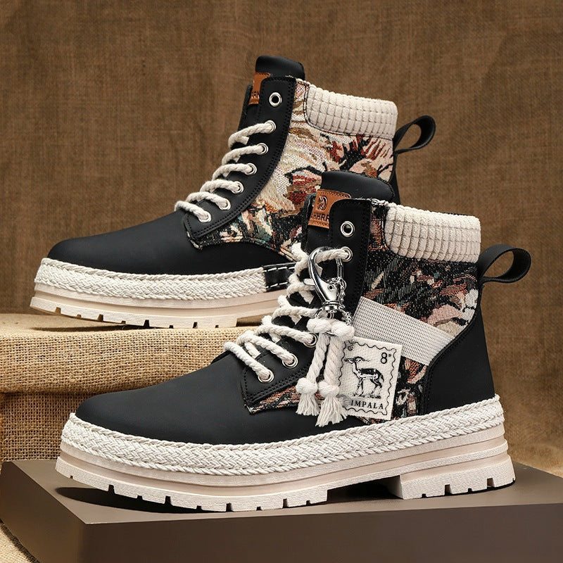 Sarah Express Men's British Style High-Top Casual Boots Black