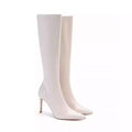 Sarah Express Solid Color Stiletto Over-the-Knee Boots White