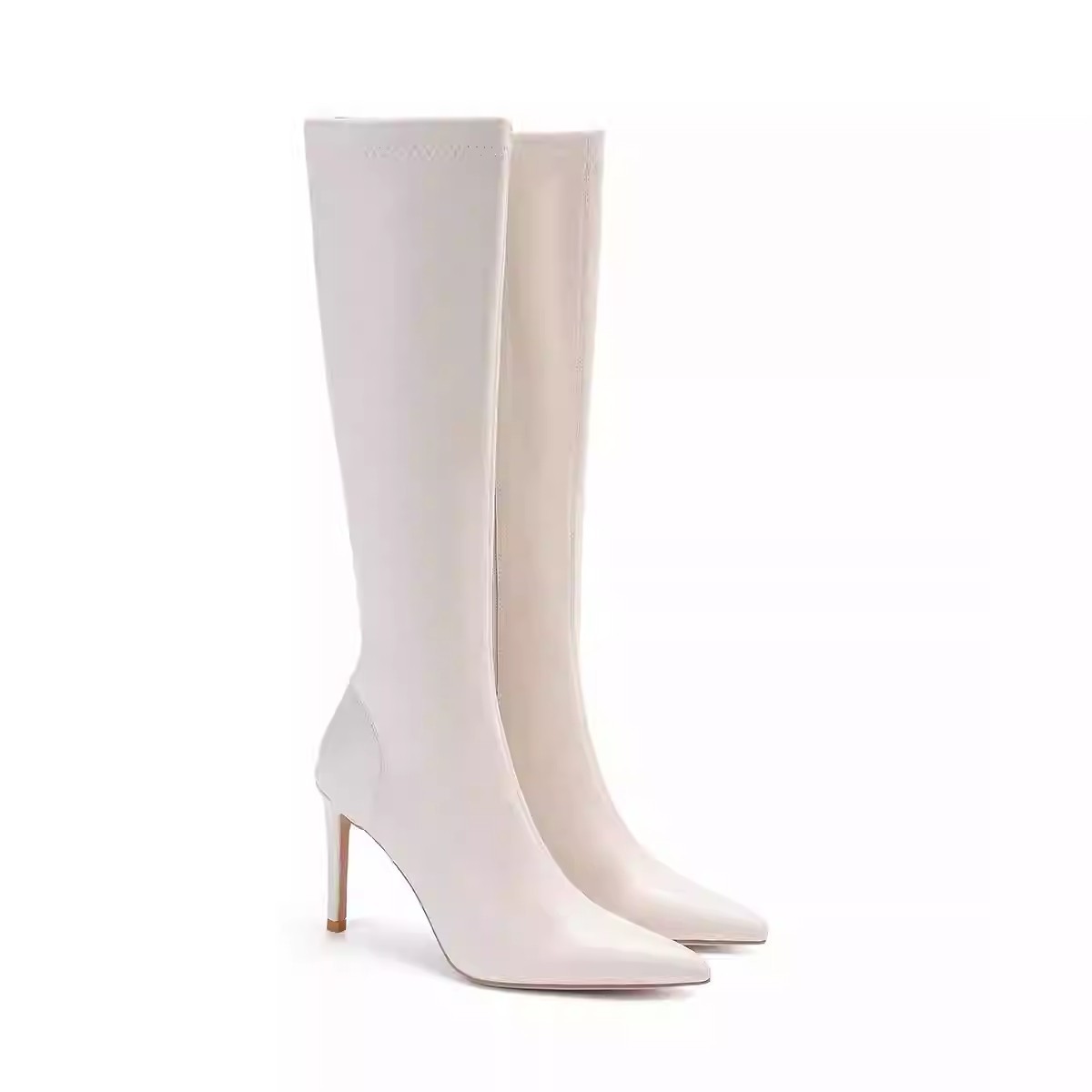 Sarah Express Solid Color Stiletto Over-the-Knee Boots White
