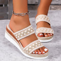 Sarah Express Wavy Woven Wedge Platform Sandals Beige