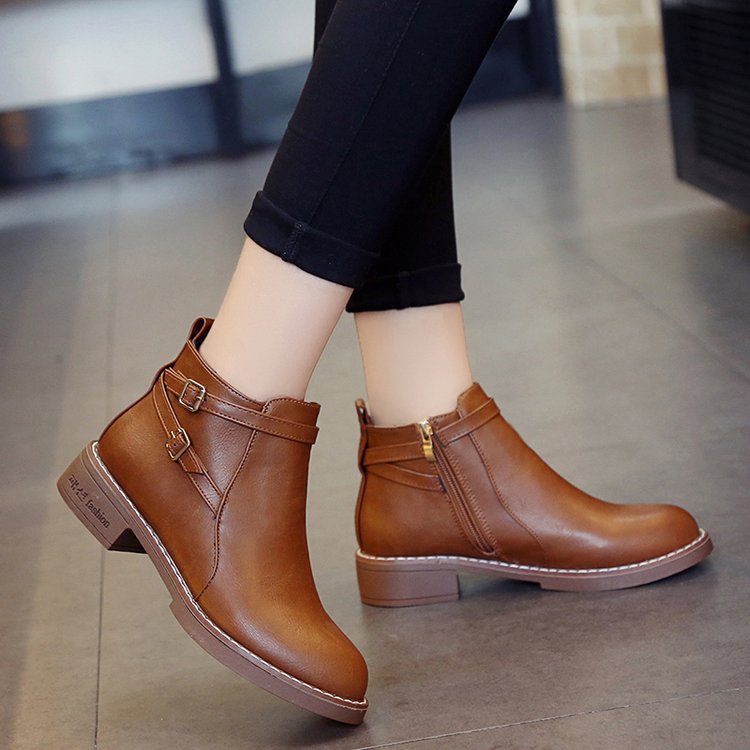Sarah Express Women's Low Heel Buckle Ankle Boots