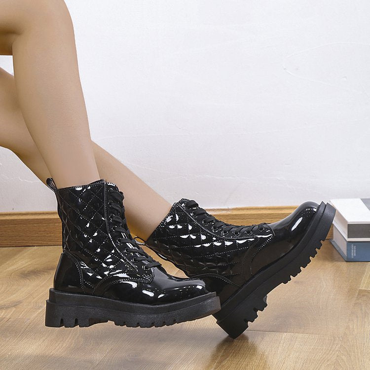 Quilted Platform Lace-up Ankle Boots – lace-up detail alternate view 6