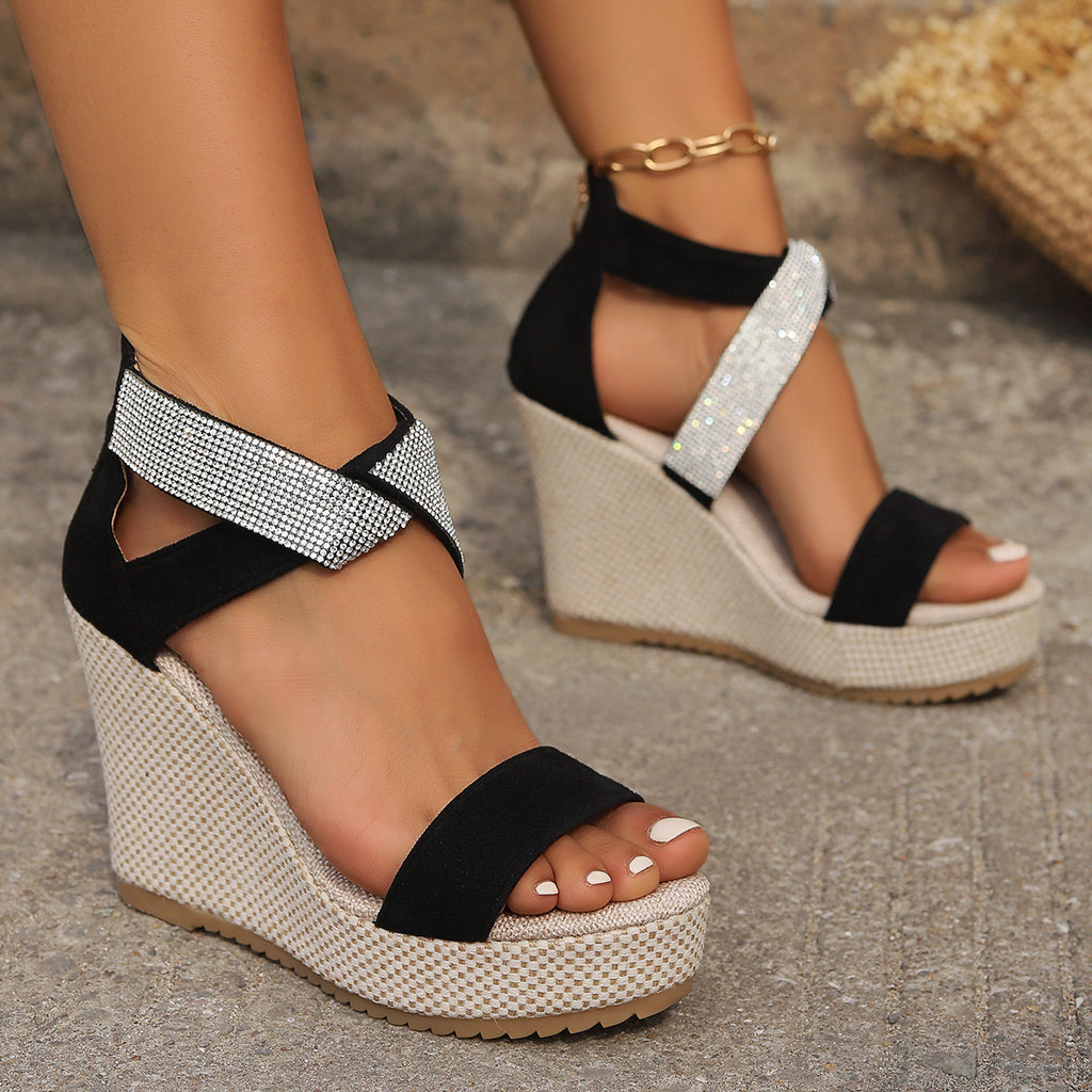 Sarah Express Women's Rhinestone Platform Wedge Sandals