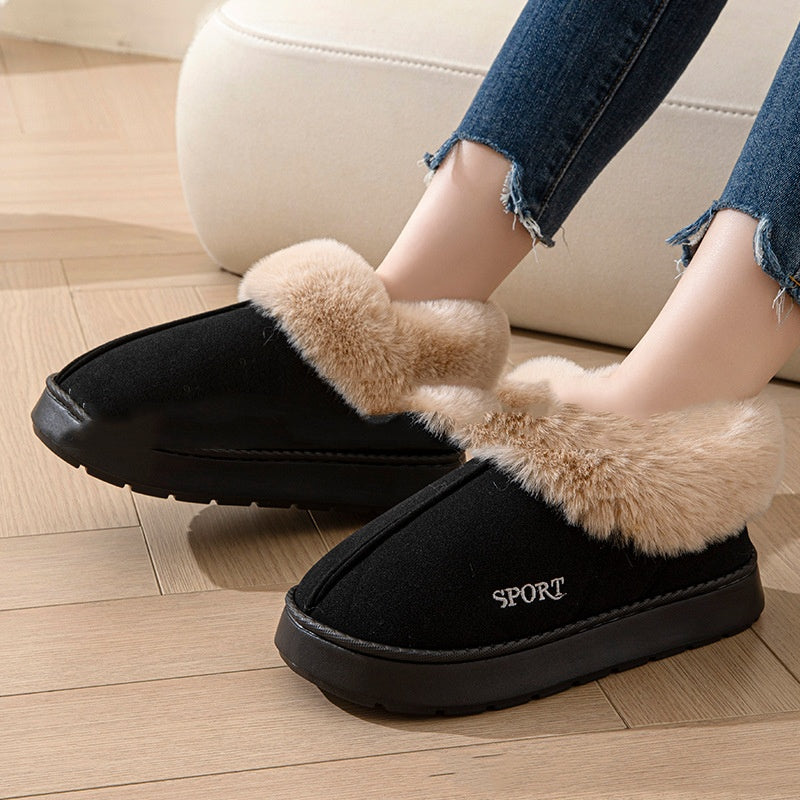 Sarah Express Women's Plush Faux Fur Platform Slippers Black