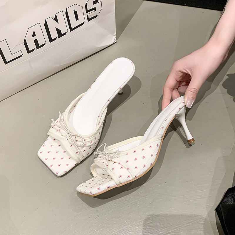 Sarah Express Bowtie Peep-Toe Square Toe Sandals White