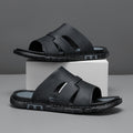 Sarah Express Handmade Microfiber Leather Men's Slip-On Slides Black
