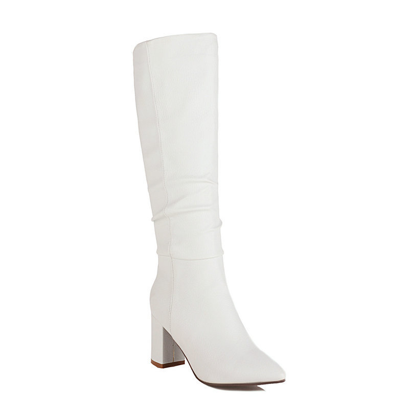 Sarah Express Fleece-Lined Chunky Heel Mid-Calf Boots White
