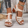 Sarah Express Strappy Buckle Round Toe High Heel Sandals Creamy white