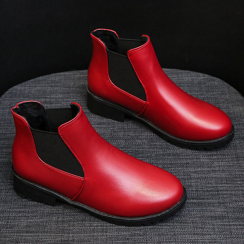 Sarah Express Red Chunky Heel Ankle Boots