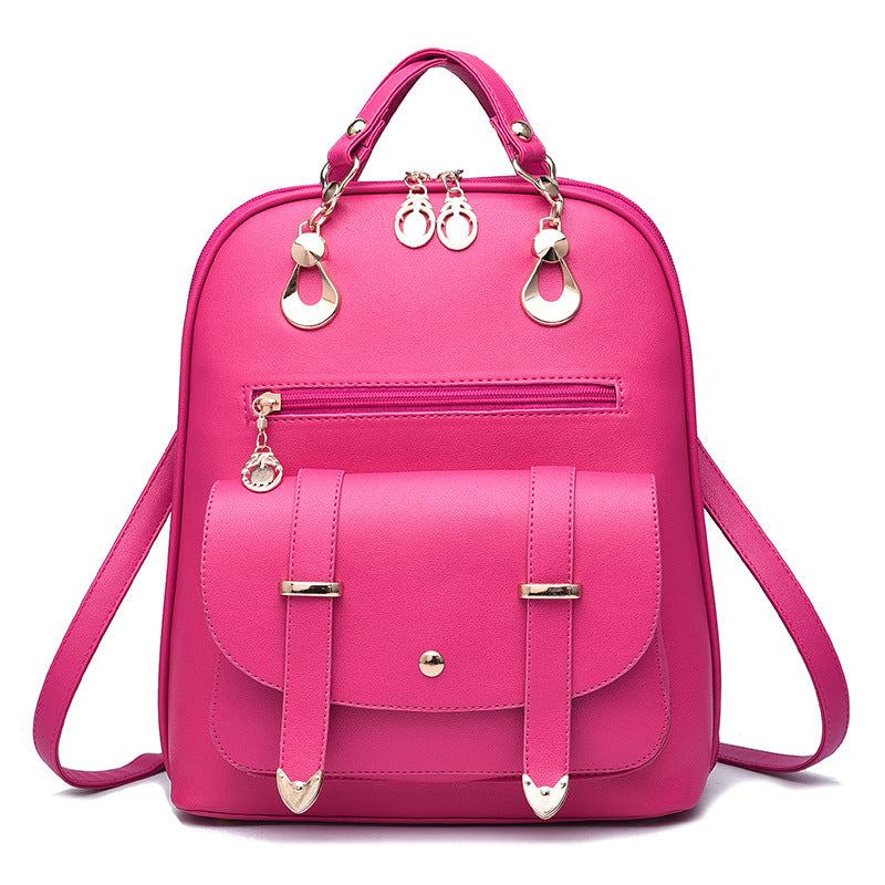Sarah Express Structured Fashion PU Leather Backpack Rose Red