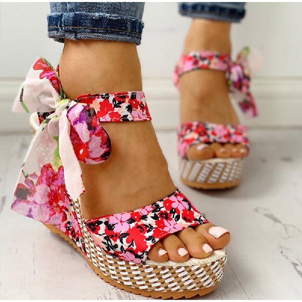 Sarah Express Bohemian Floral Wedge Sandals