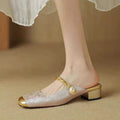 Sarah Express Closed Toe Half Slippers with Pearl Detail Apricot