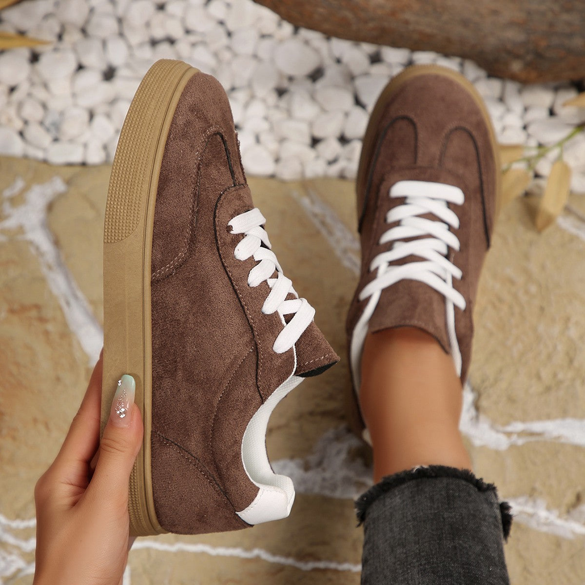 Sarah Express Women's Suede Casual Lace-Up Sneakers