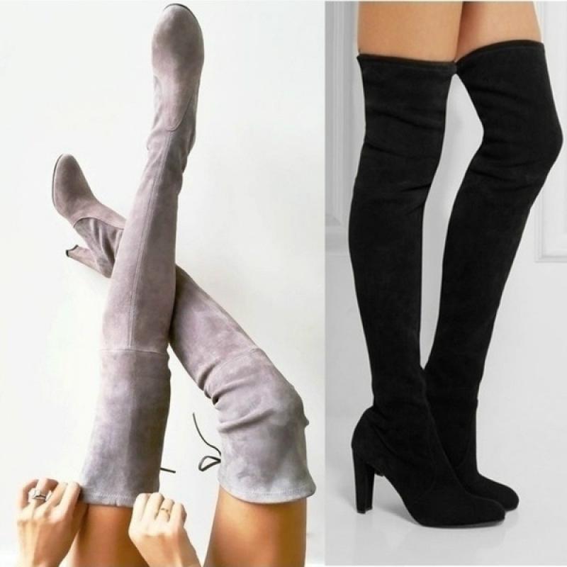 Sarah Express Knee High Suede Thick Heel Boots