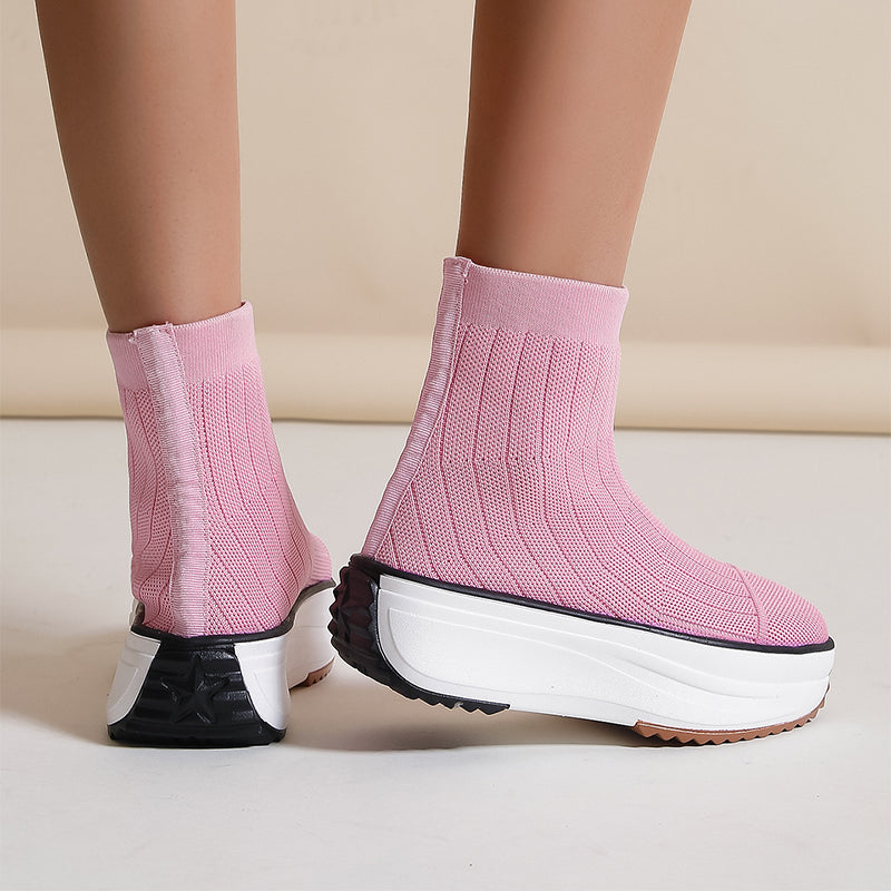 Sarah Express Women's Thick-Soled Knit Ankle Boots