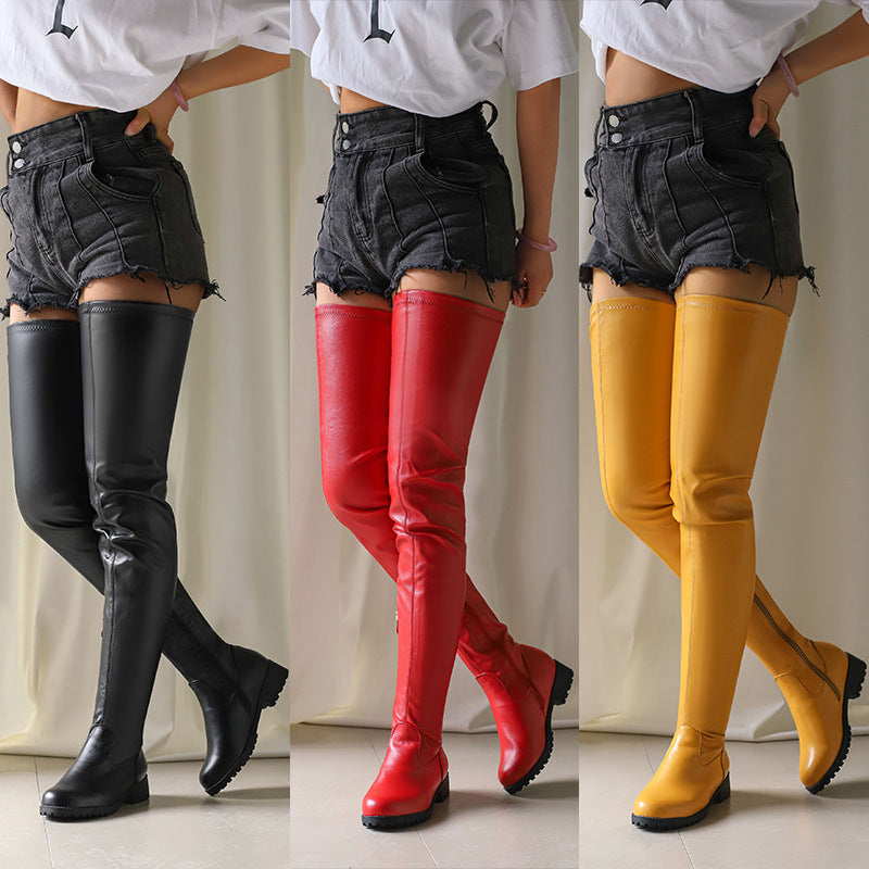 Sarah Express Plus-Size Over-the-Knee Chunky Heel Boots