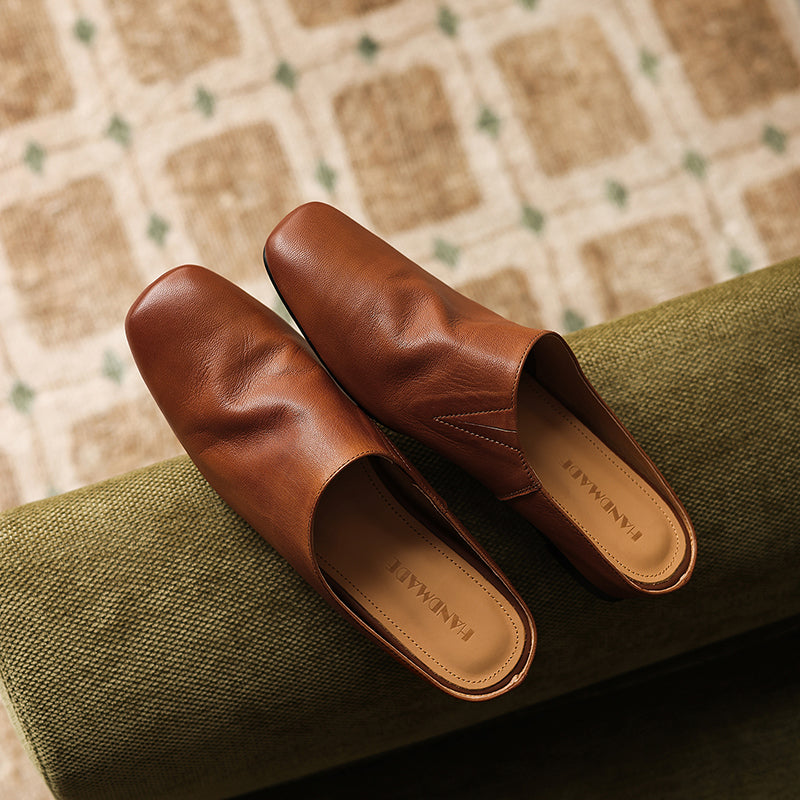 Sarah Express Handmade Waxed Sheepskin Ruched Mule Slides