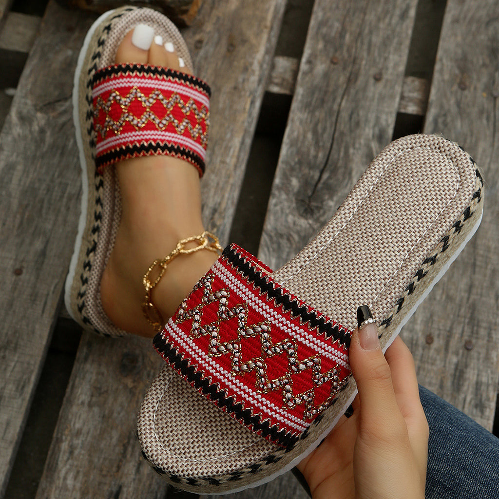 Sarah Express Ethnic Pattern Platform Slide Sandals