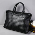 Sarah Express Woven Leather Business Laptop Briefcase Black